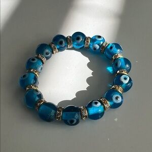 Elegant Turquoise Blue Spirted Evil Eye Beaded Bracelet